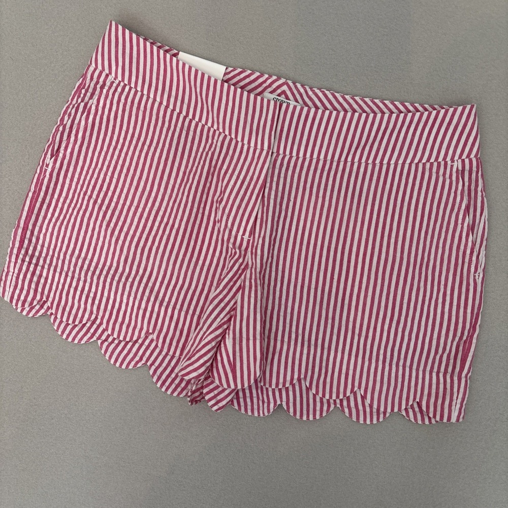 NWT Crown & Ivy Sz 2p PINK SEAR-SUCKER Shorts SCALLOPED Edge FUN &?Fast Shipping